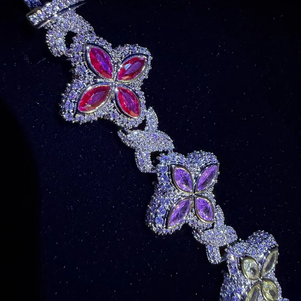 Iced Multi Color Flower Bracelet - Picture 5 of 8